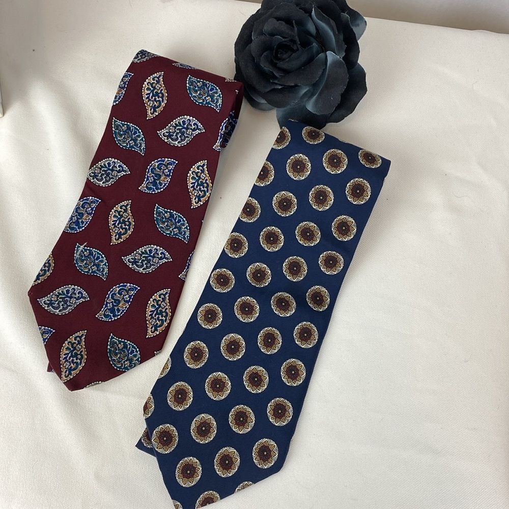 Ralph Lauren Chaps SET of 2 Red & Blue Print Silk Business Ties